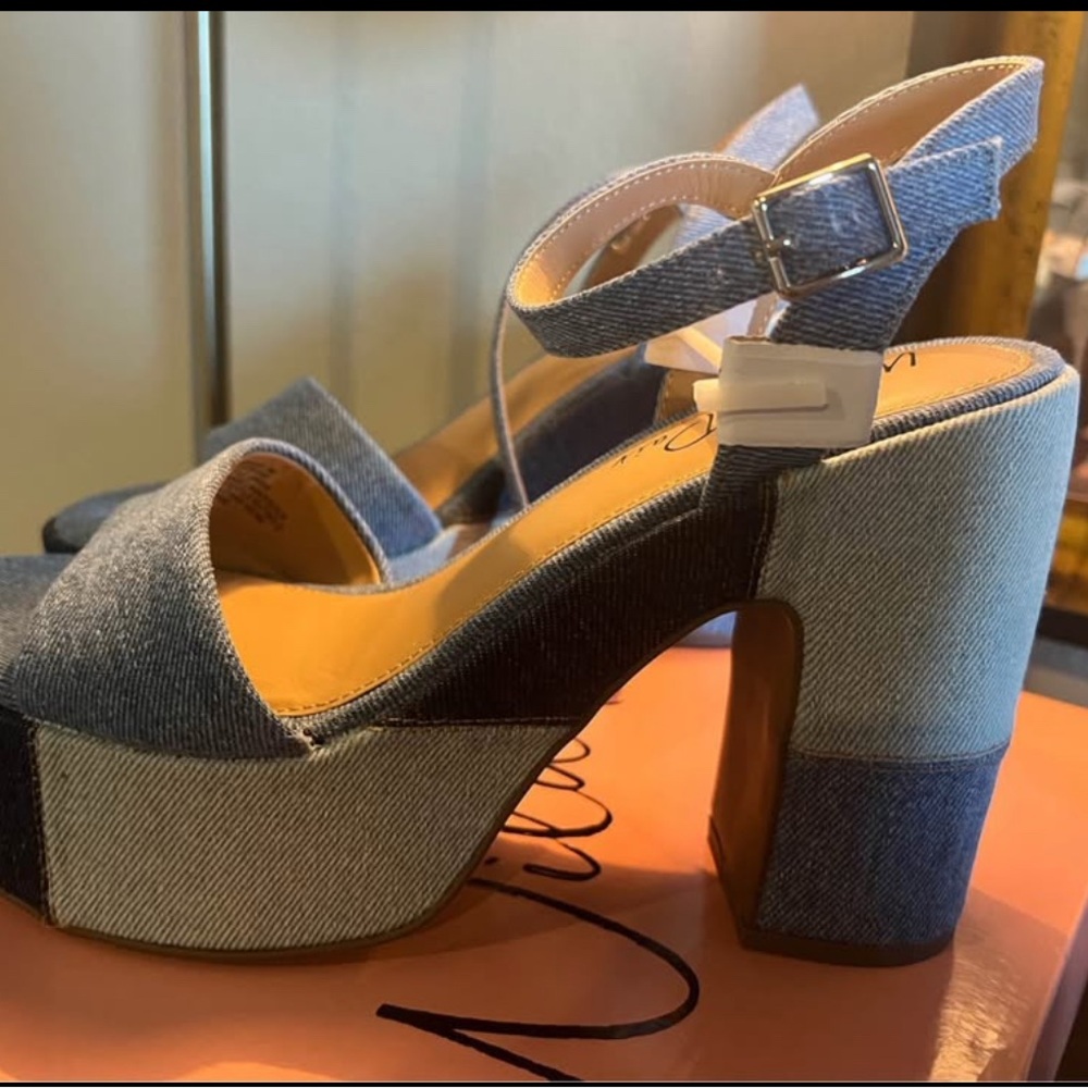 Wild Pair Denim Block Heel Sandals